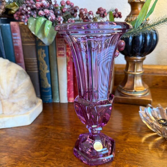 1930's Moser Glass Neodymium Alexandrite Crystal Art Deco Trumpet Vase - Picture 5 of 17